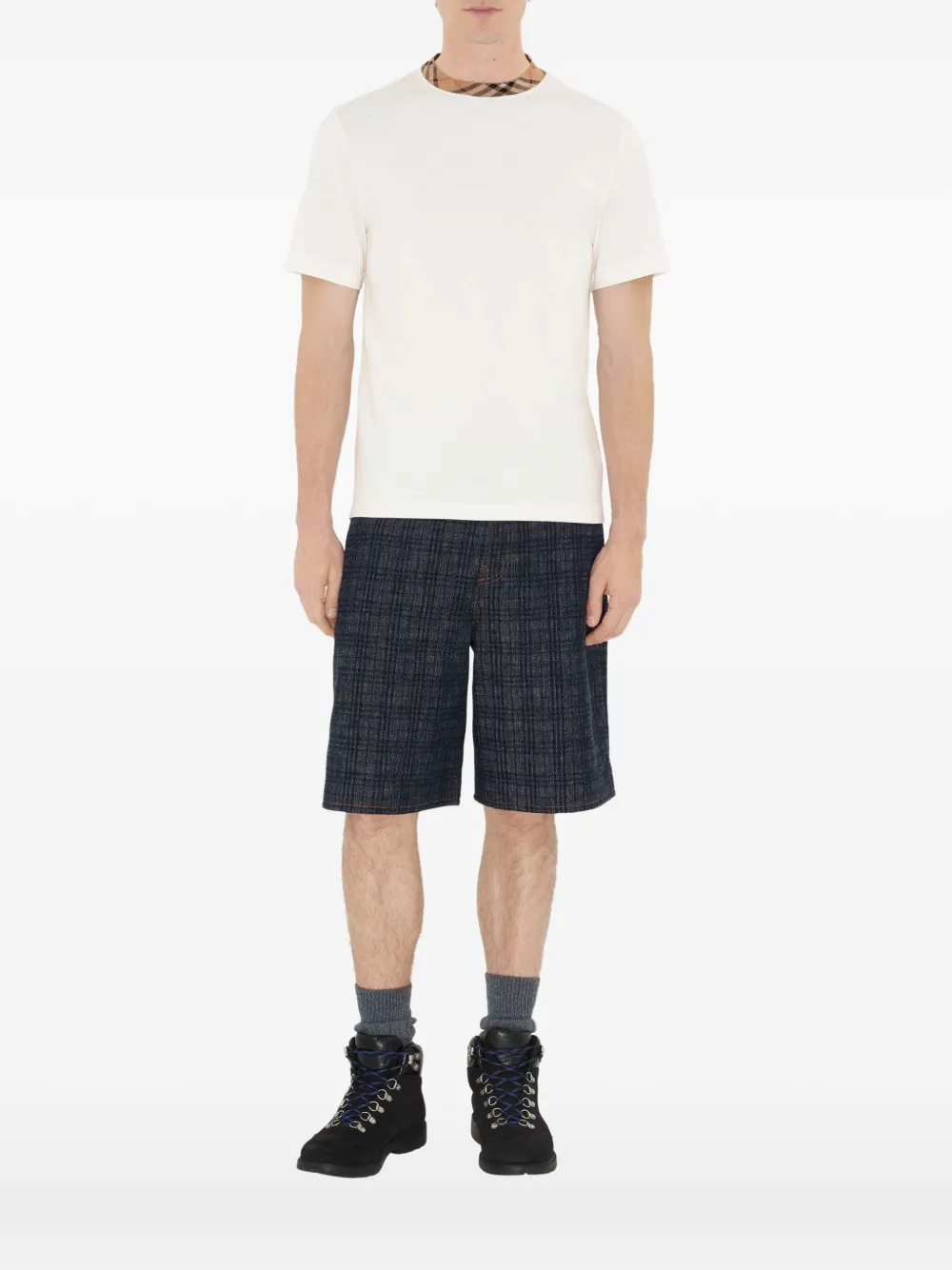 Burberry checked-trim cotton T-shirt - ホワイト Burberry checked-trim cotton T-shirt - ホワイト