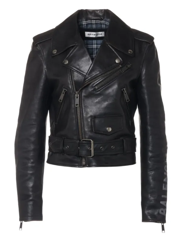 Balenciaga Pre-Owned logo-print Leather Jacket Black FARFETCH IN