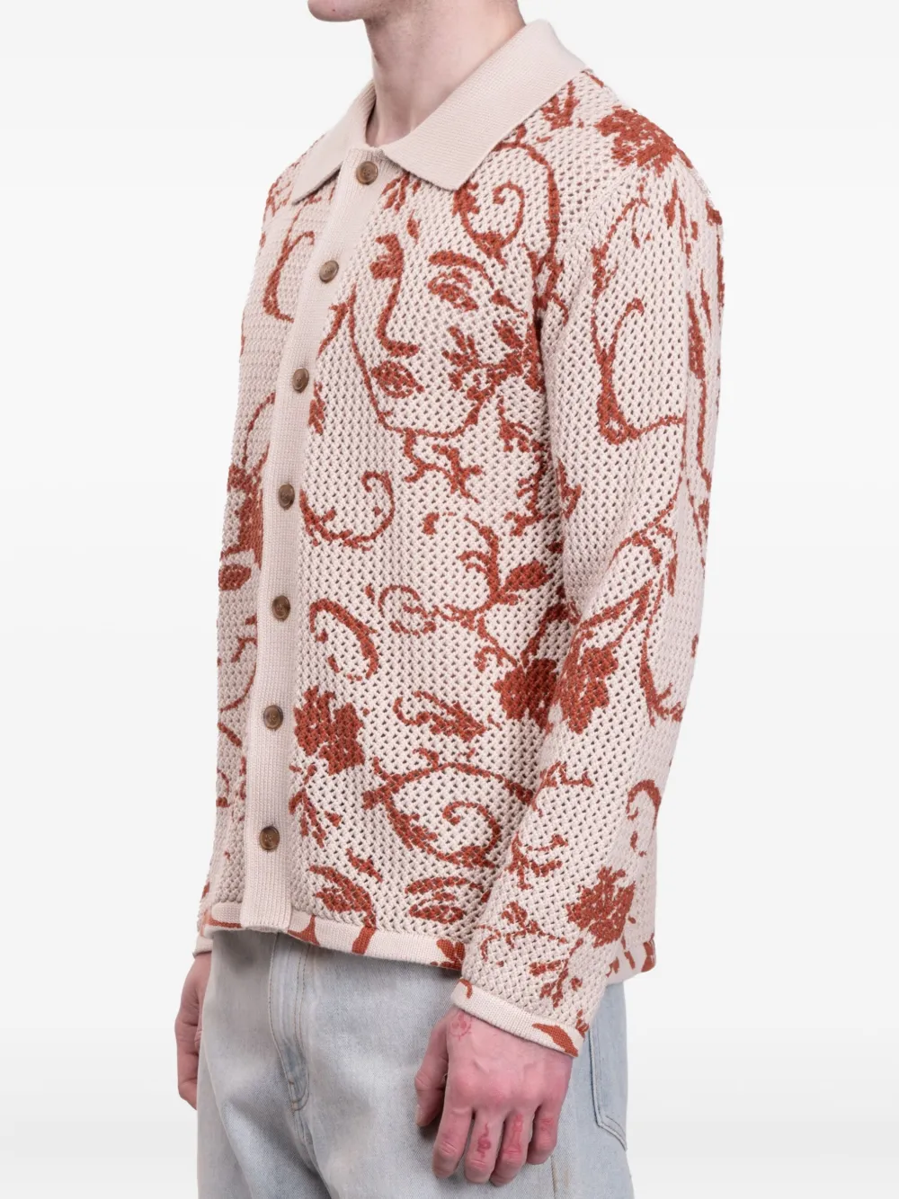 KidSuper floral open knit cardigan - Beige