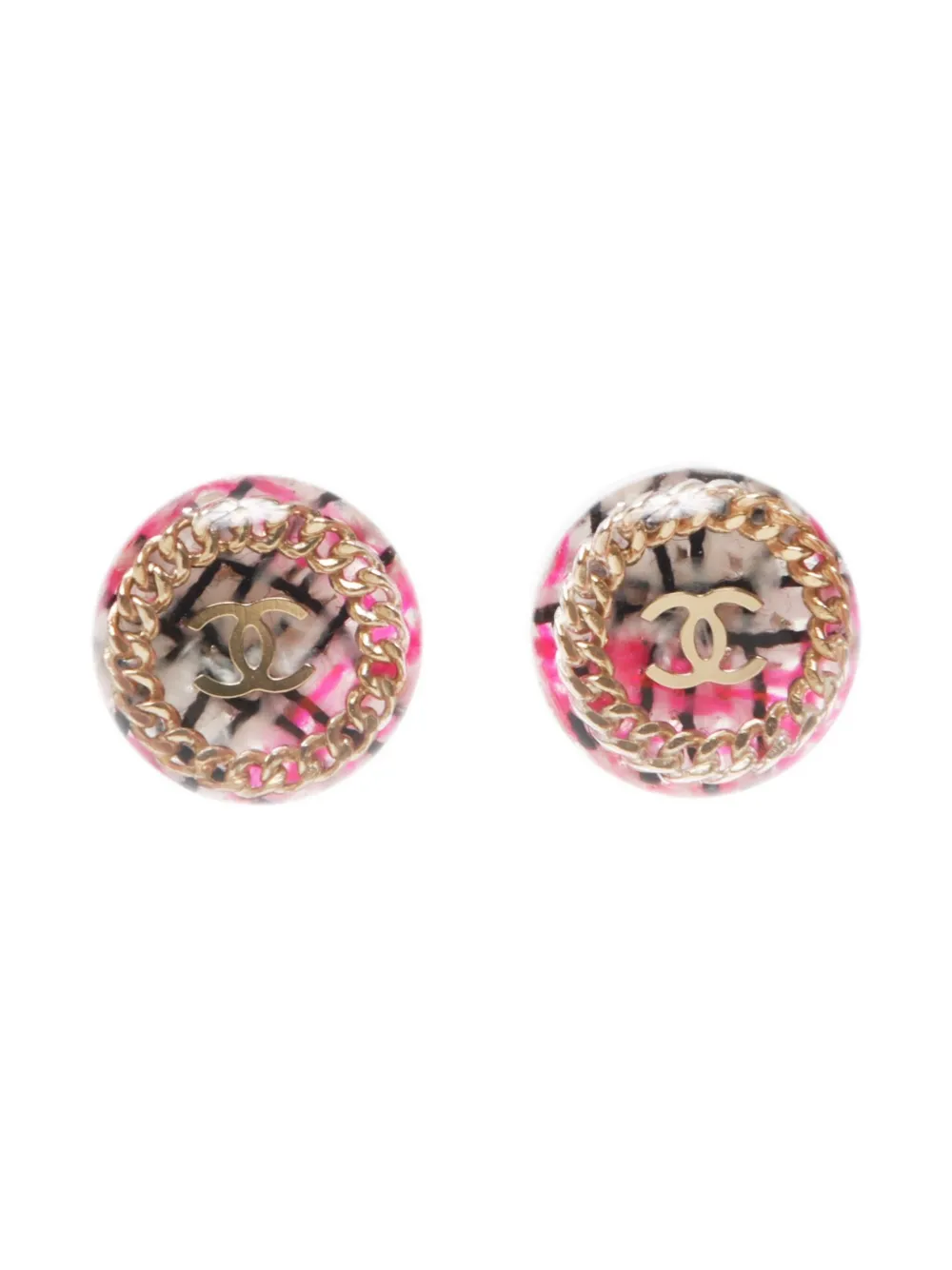 Pre-owned Chanel 2014 Tweed Cc Earrings