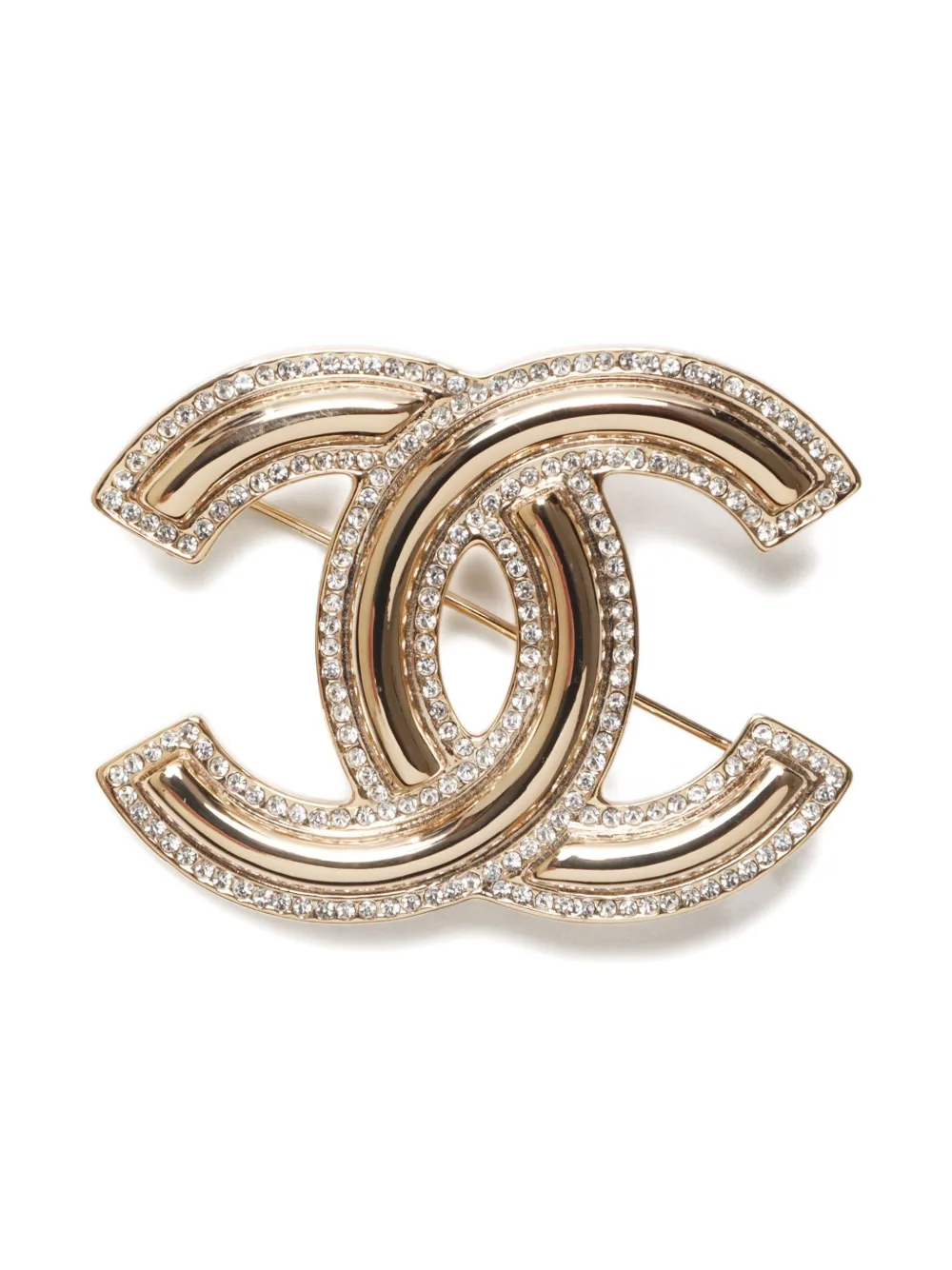 CHANEL Pre-Owned 2021 interlocking CC logo brooch - ゴールドトーン CHANEL Pre-Owned 2021 interlocking CC logo brooch - ゴールドトーン