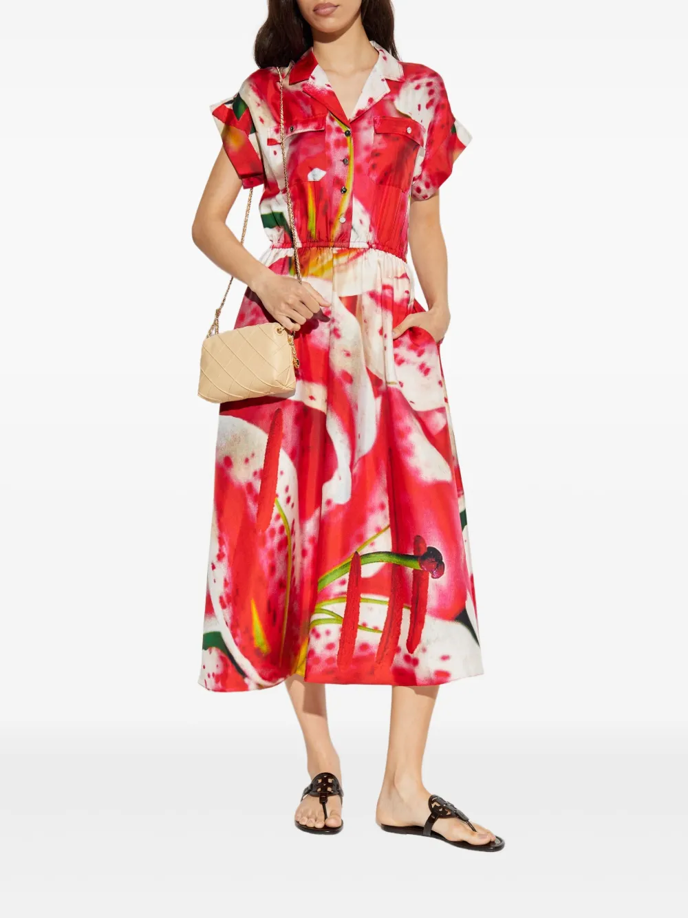 Tory Burch graphic-print midi dress - Roze