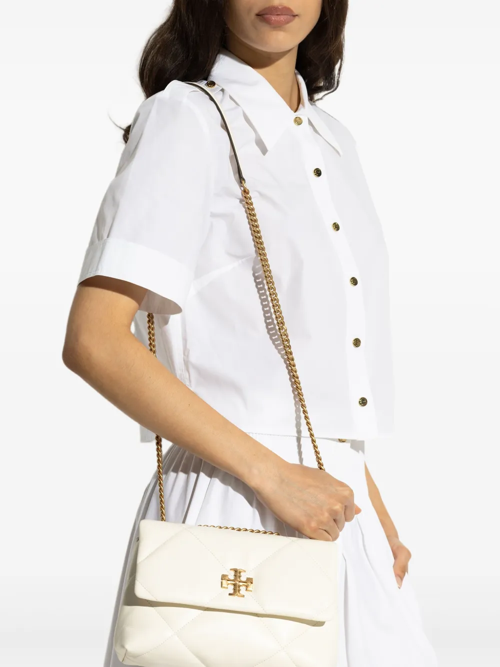 Tory Burch Kira crossbodytas met chevron streep Wit