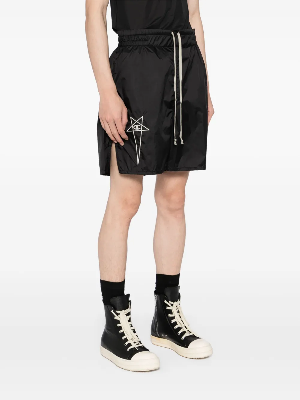 Rick Owens X Champion Shorts met geborduurd logo Zwart
