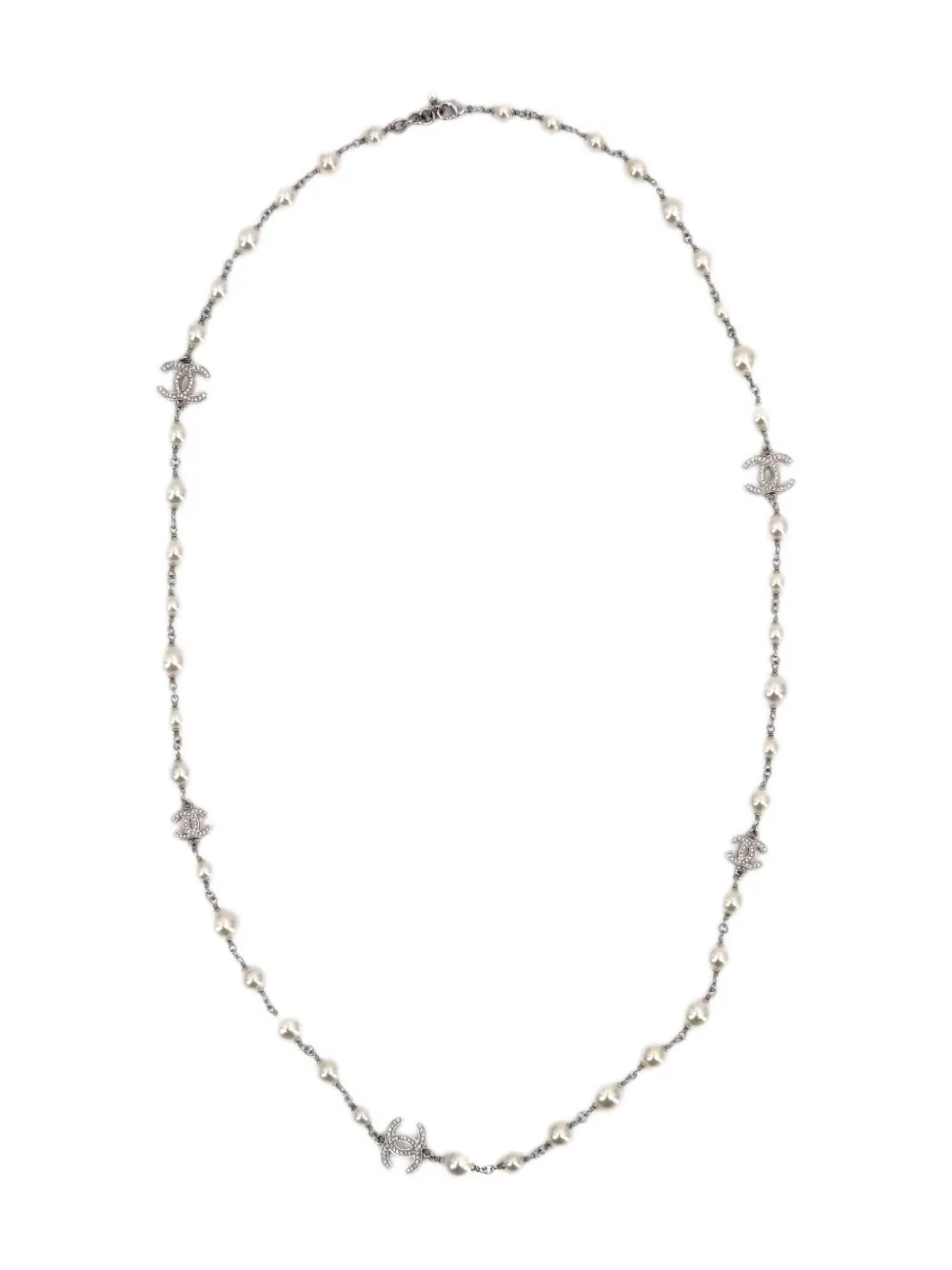 CHANEL Pre-Owned pearl and logo pendant necklace | Silver | Image 1