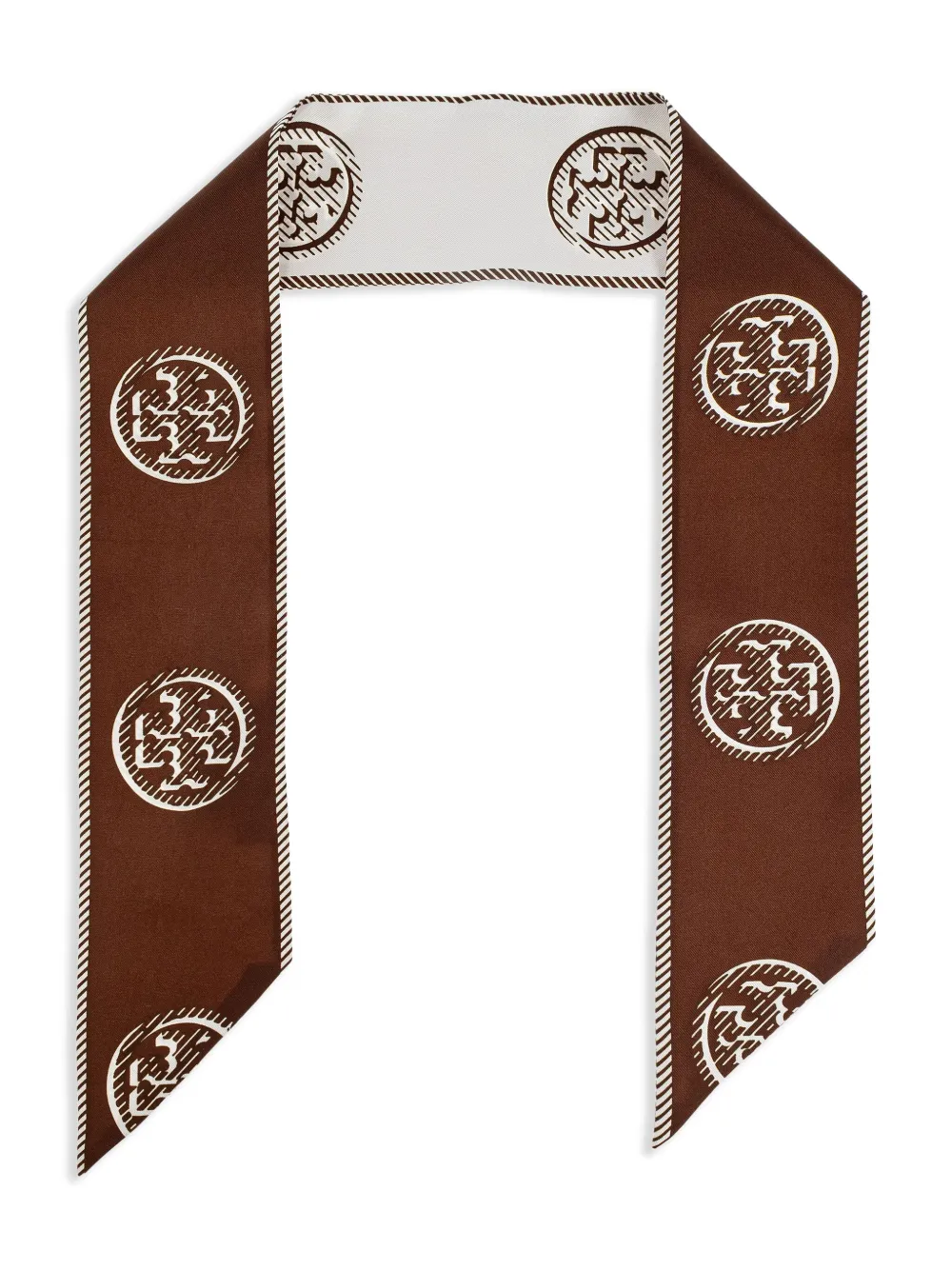 Tory Burch モノグラム シルクスカーフ - ブラウン Tory Burch モノグラム シルクスカーフ - ブラウン