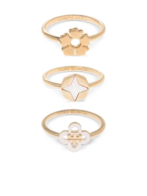 Tory Burch anillos con detalle de dije (set de 3)