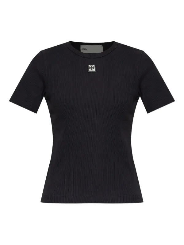 Tory Burch Cotton Ribbed T-shirt in Black