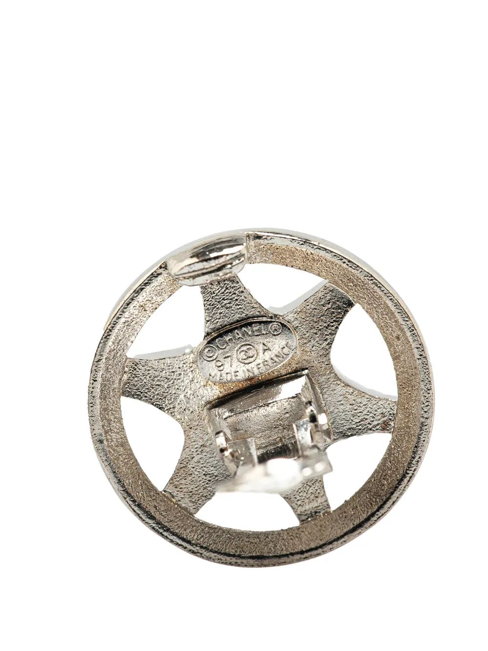 Pre-owned Chanel 1997 Silver Cc Round Star Clip On Earrings Costume Earrings