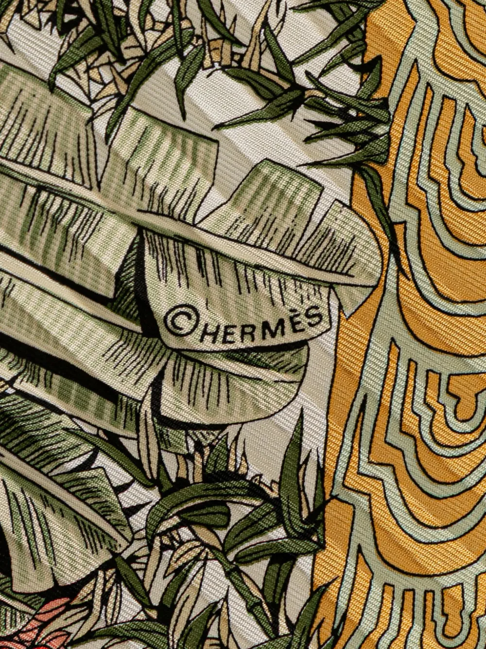 Pre-owned Hermes 20th Century Les Legendes De L Arbre Pleated Silk Scarf Scarves