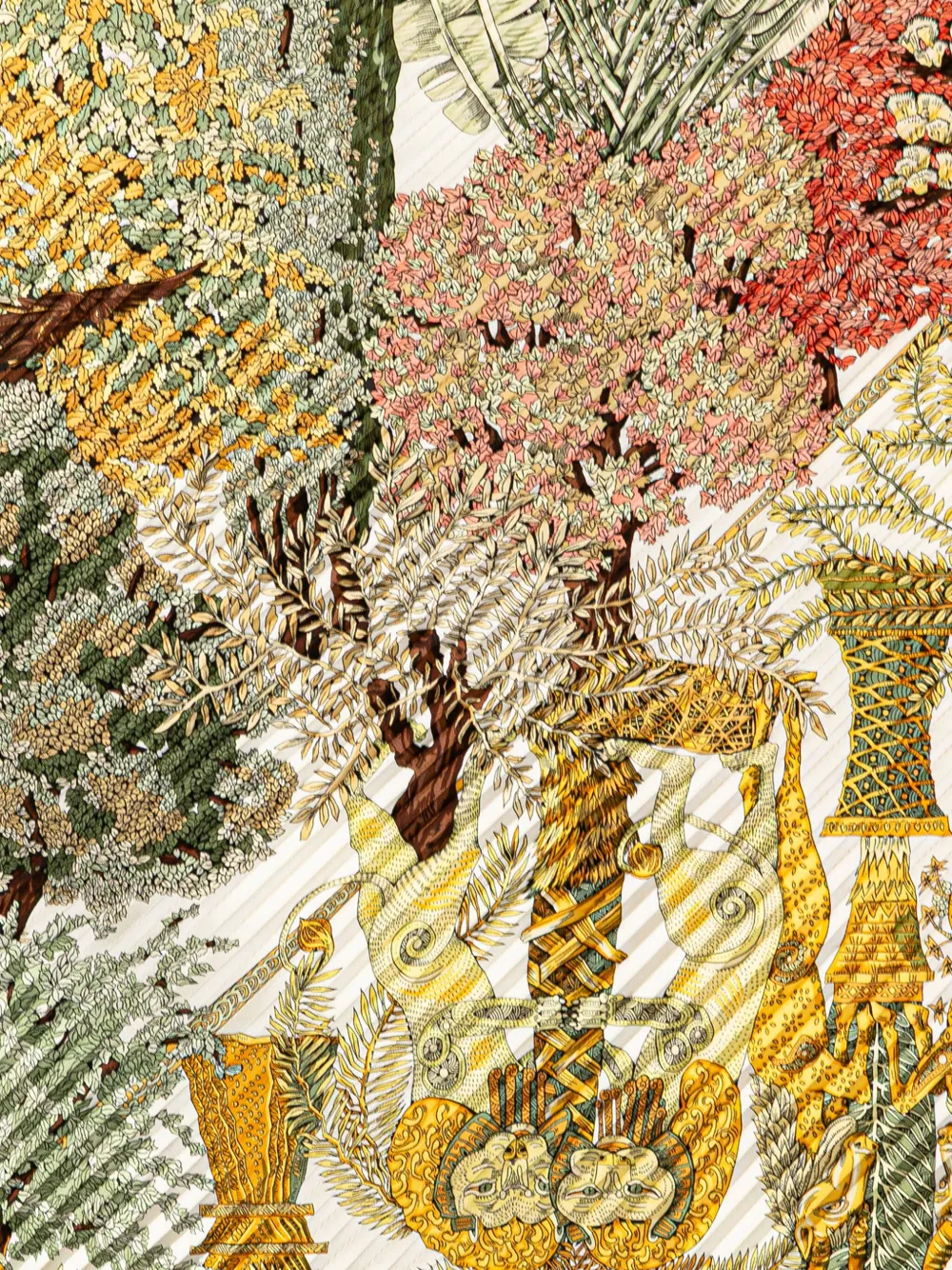 Pre-owned Hermes 20th Century Les Legendes De L Arbre Pleated Silk Scarf Scarves