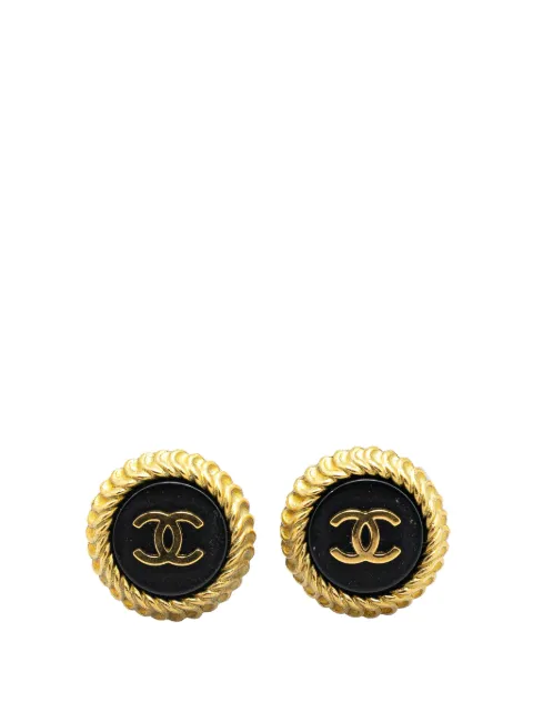 CHANEL Pre-Owned 1995 Gold Plated Acrylic CC Round Clip on Earrings costume earrings