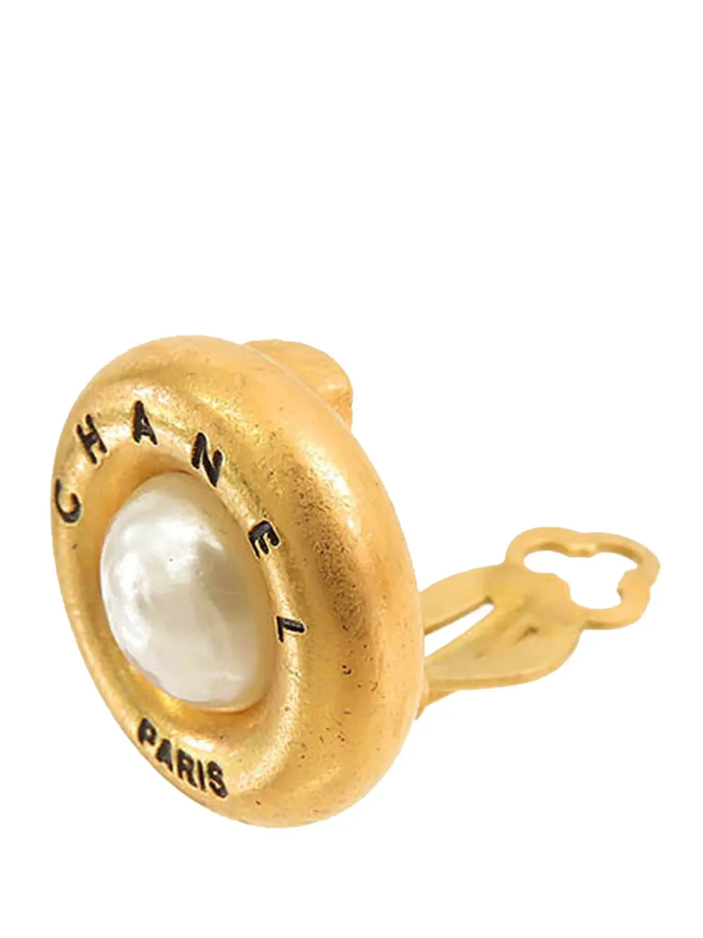 Pre-owned Chanel 1994 Gold Plated Faux Pearl Clip On Earrings Costume Earrings
