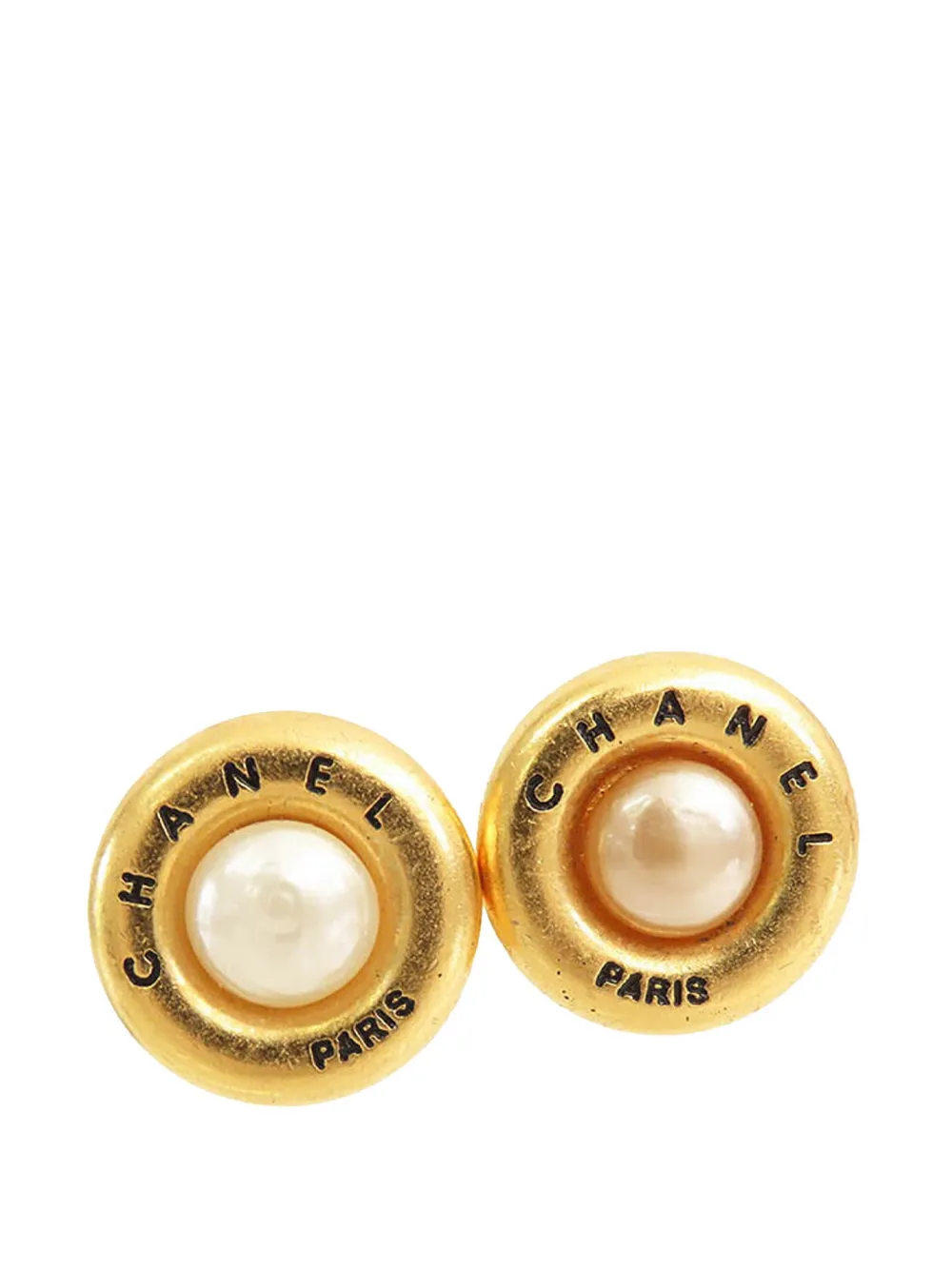 Pre-owned Chanel 1994 Gold Plated Faux Pearl Clip On Earrings Costume Earrings