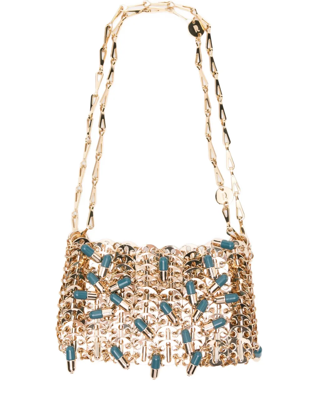 Rabanne 1969 Nano Pils Shoulder Bag With Embellishments In Gold