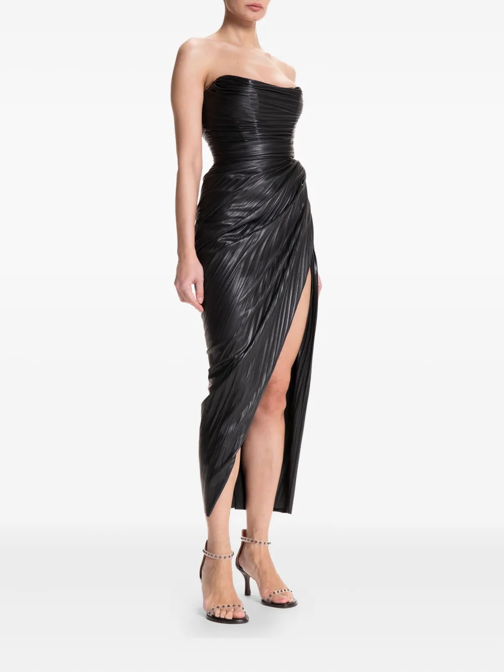 Maria Lucia Hohan Pleated Side-slit Midi Dress In Black