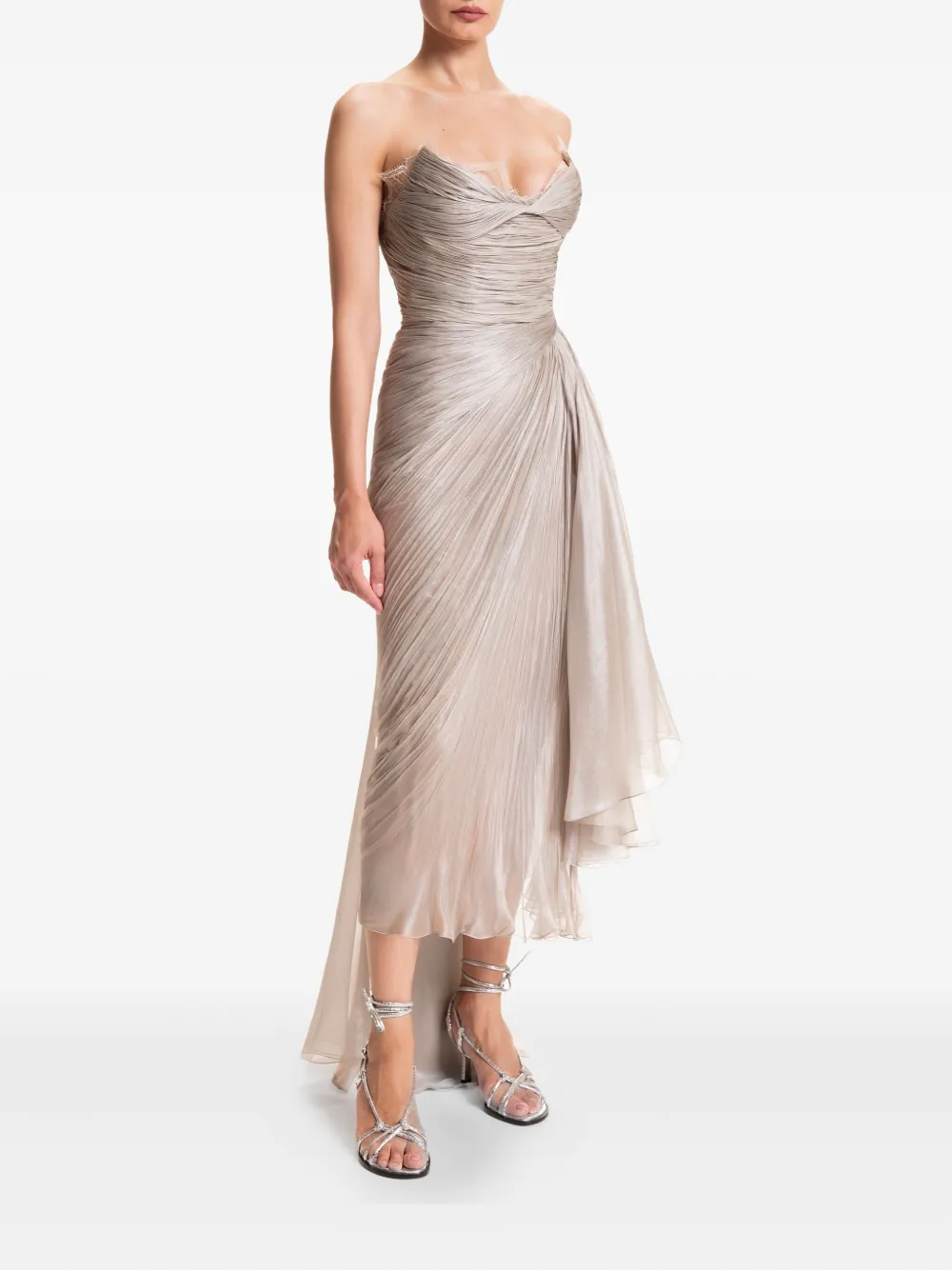 Maria Lucia Hohan Geplooide avondjurk met kant Beige