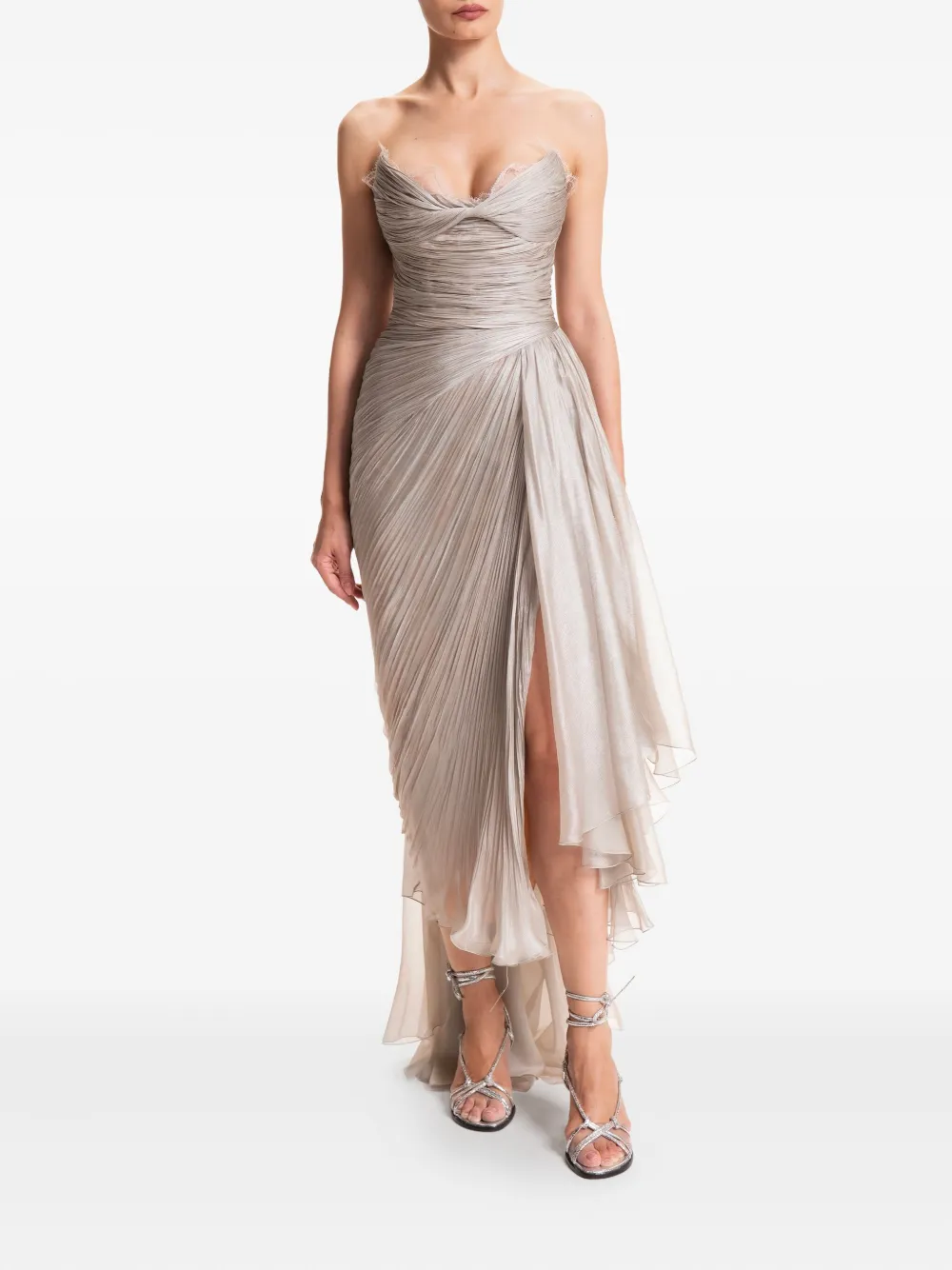 Maria Lucia Hohan Geplooide avondjurk met kant - Beige