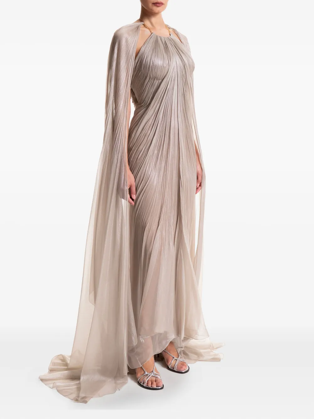 Maria Lucia Hohan Pleated Cape Dress In Neutral