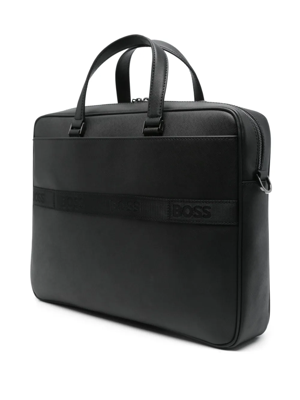 BOSS Leren laptoptas - Zwart