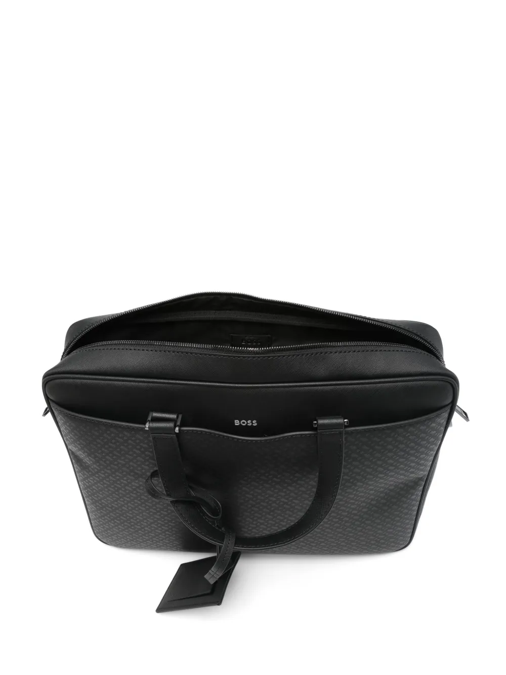 BOSS Leren laptoptas Zwart