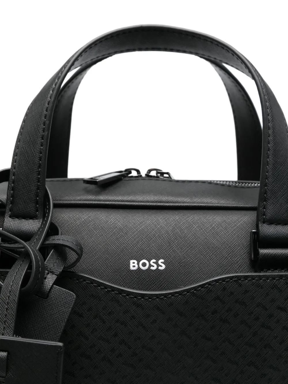 BOSS Leren laptoptas Zwart