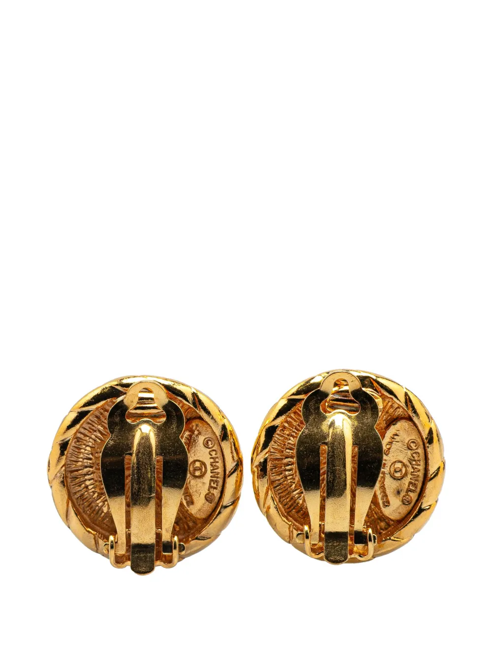 Pre-owned Chanel 1970-1980 Gold Plated Cc Round Clip On Earrings Costume Earrings