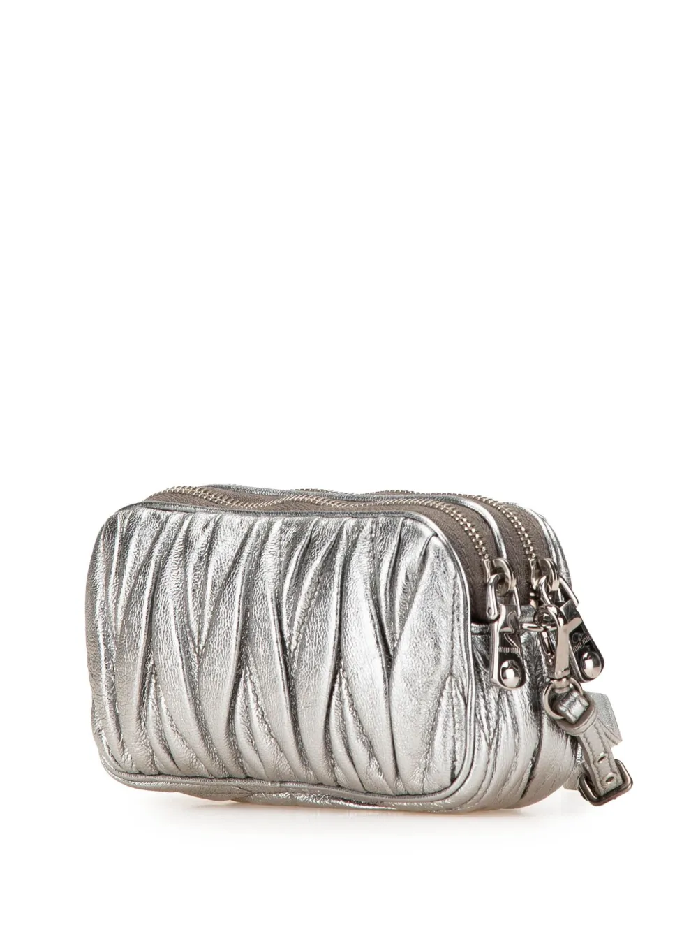 Pre-owned Miu Miu 2000-2010 Nappa Matelasse Double Zip Clutch Bag In Silver