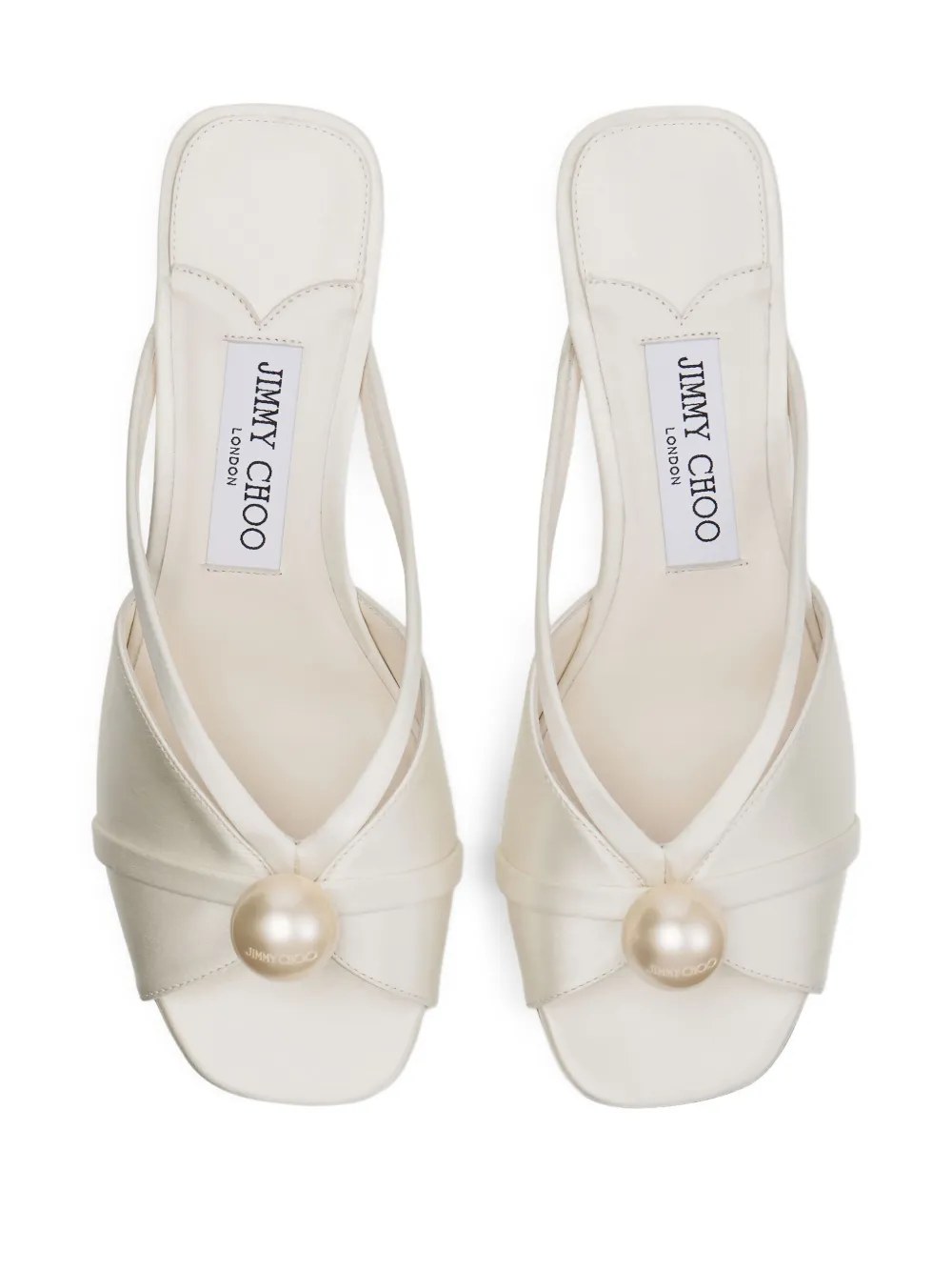 Jimmy Choo 50mm Siva pearl-embellished satin mules Neutrals