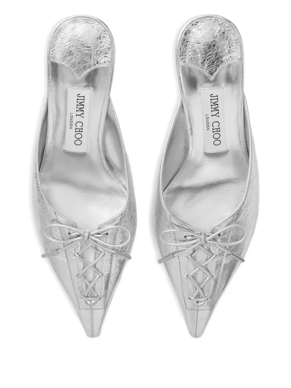 Jimmy Choo 50mm Scarlett lace-up pointed-toe mules Silver