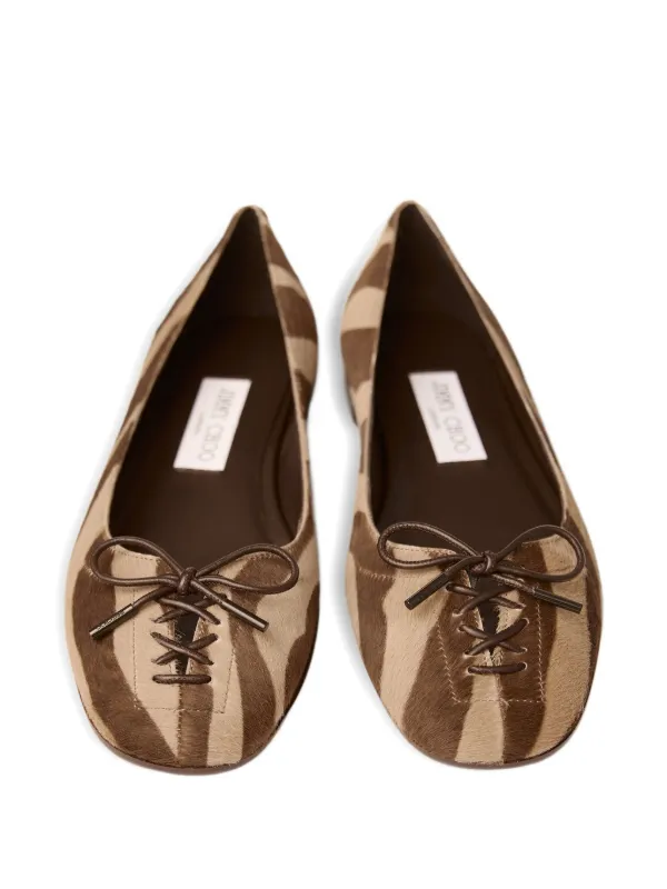 Jimmy Choo Scarlett zebra-print Leather Ballerina Flats Brown