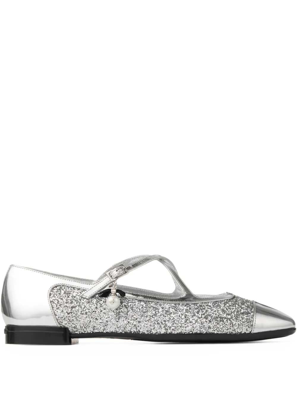 Jimmy Choo Eleri glitter-leather ballet flats Silver