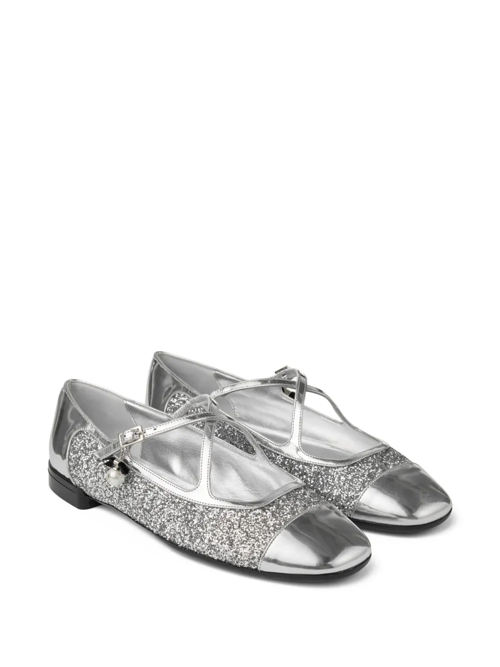 Jimmy Choo Eleri leren ballerina's met glitters - Zilver