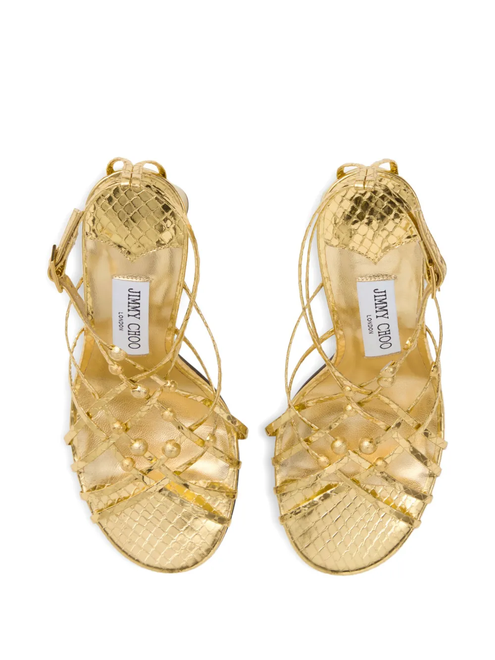Jimmy Choo 90mm leather heeled sandals Gold