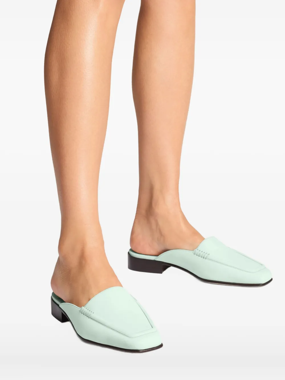 Jimmy Choo square-toe leather mules Green