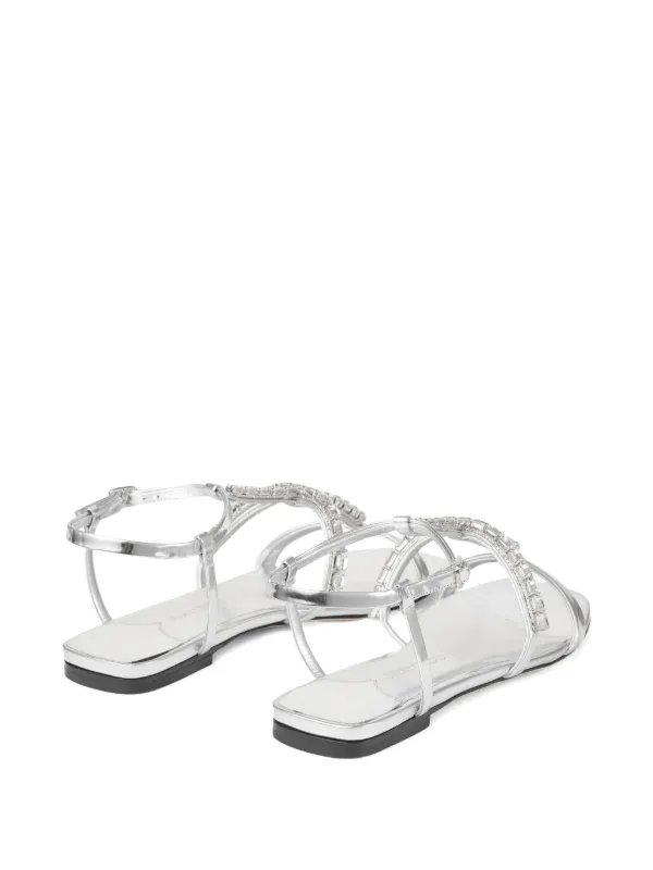 サンダル・ミュール JIMMY CHOO Silver Leather Gwyn Sandals Jimmy Choo Gwyn Flat Sandals | Silver | FARFETCH