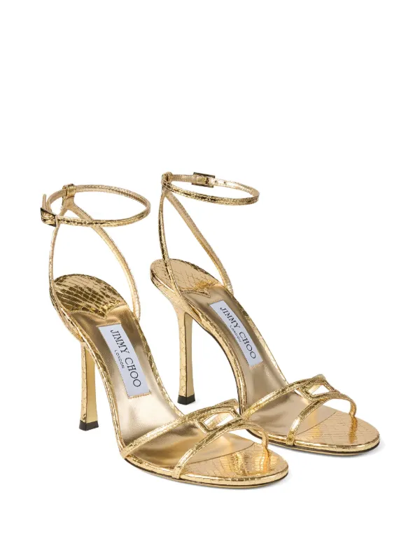 Jimmy Choo Leo Metallic Heeled Sandals | Gold | FARFETCH RO