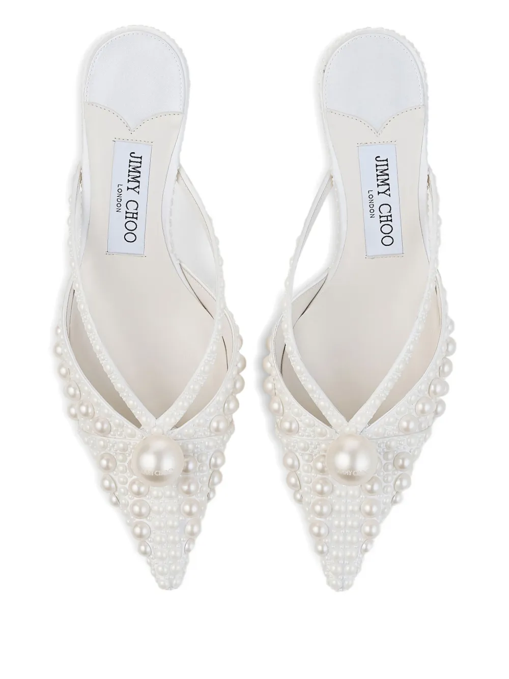 Jimmy Choo 50mm Sana pearl-embellished pointed-toe mules White