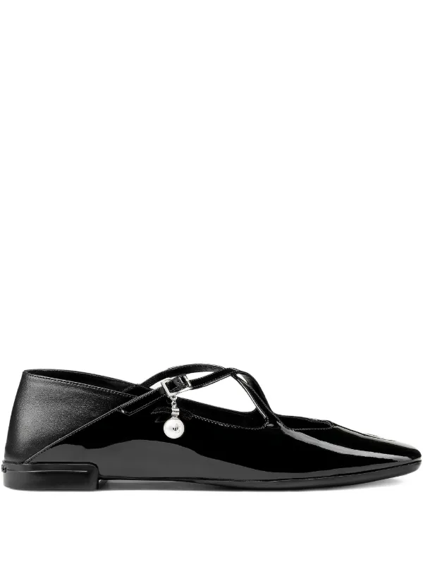 バレエシューズ Jimmy Choo Ballerinas Black パール付き Black スエード・フラットシューズ |ADE FLAT |2021