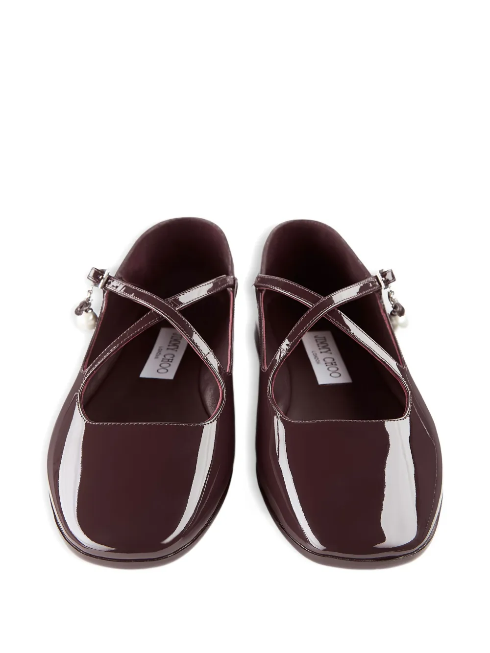 Jimmy Choo Eleri patent-leather cross-strap ballet flats Brown