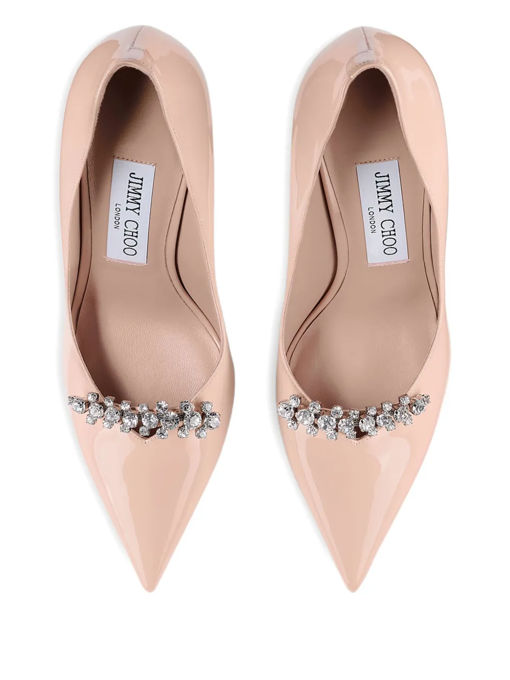 Jimmy Choo 90mm Belinda patent-leather crystal-embellished pumps Neutrals