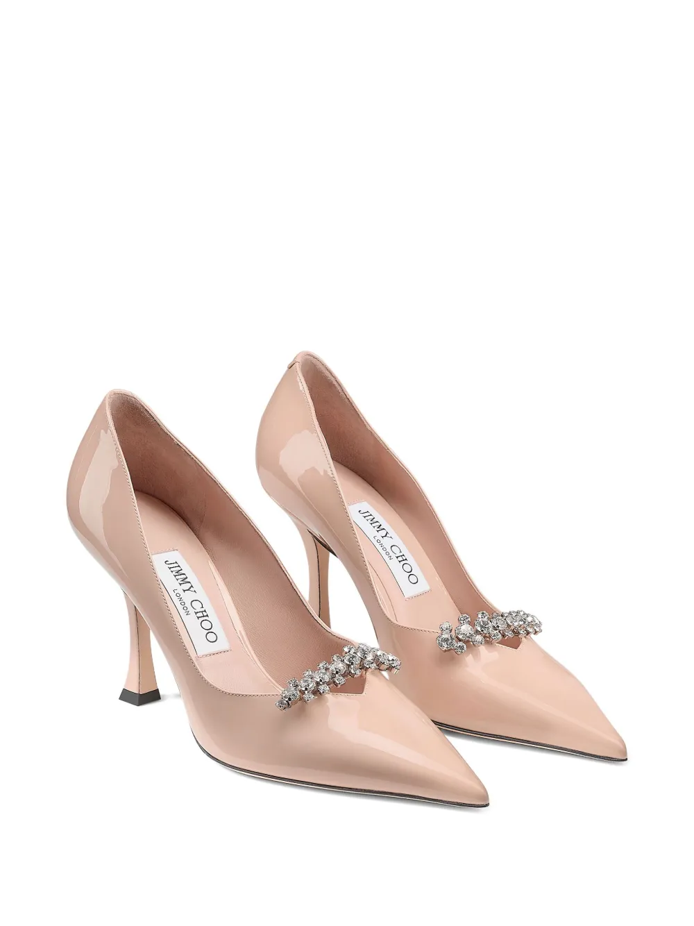 Jimmy Choo 90mm Belinda patent-leather crystal-embellished pumps Neutrals