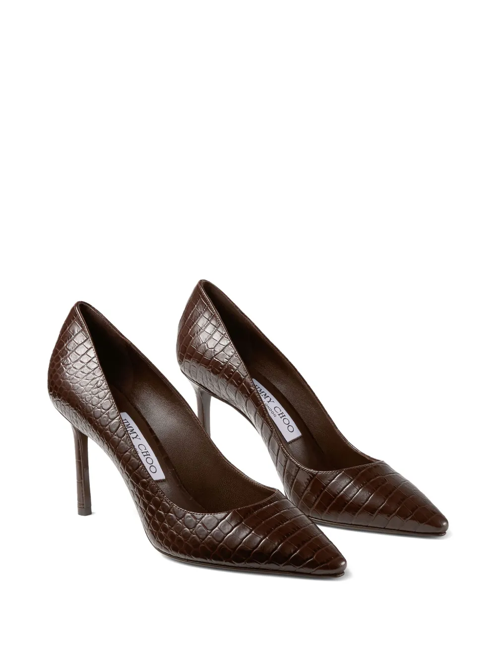 Jimmy Choo 85mm Romy crocodile-effect pointed-toe pumps Brown