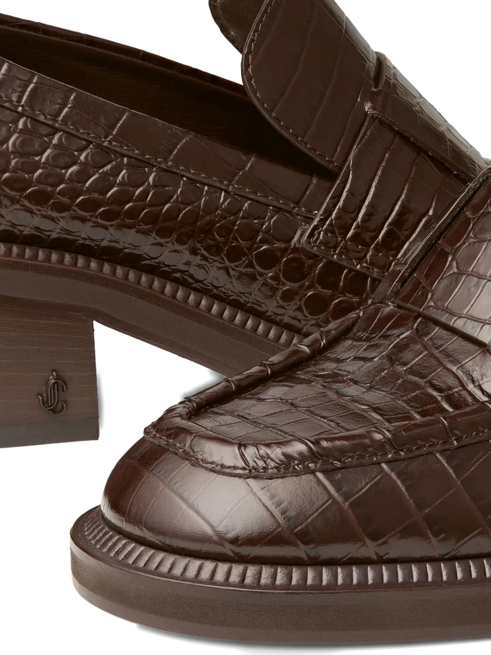 Jimmy Choo 50mm Tylor Crocodile-effect Leather Loafer Pumps In Brown