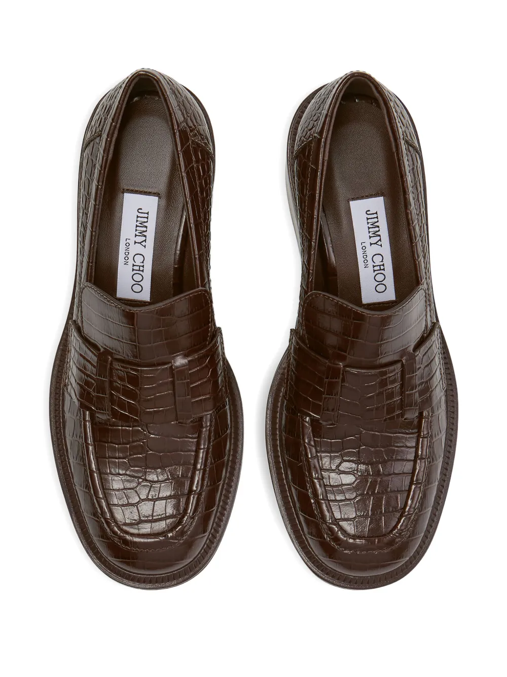 Jimmy Choo 50mm Tylor Crocodile-effect Leather Loafer Pumps In Brown