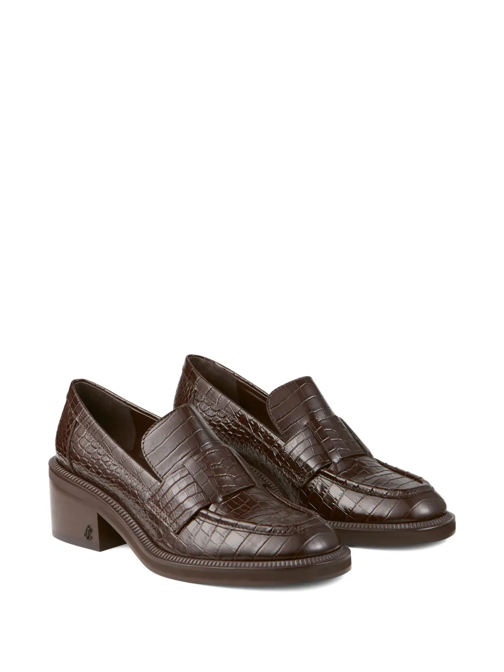 Jimmy Choo 50mm Tylor Crocodile-effect Leather Loafer Pumps In Brown