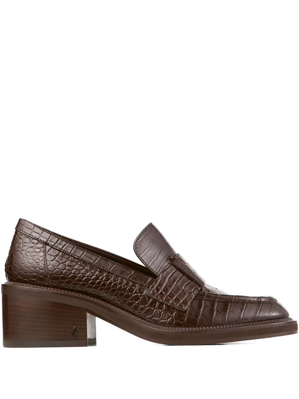 Jimmy Choo 50mm Tylor Crocodile-effect Leather Loafer Pumps In Brown