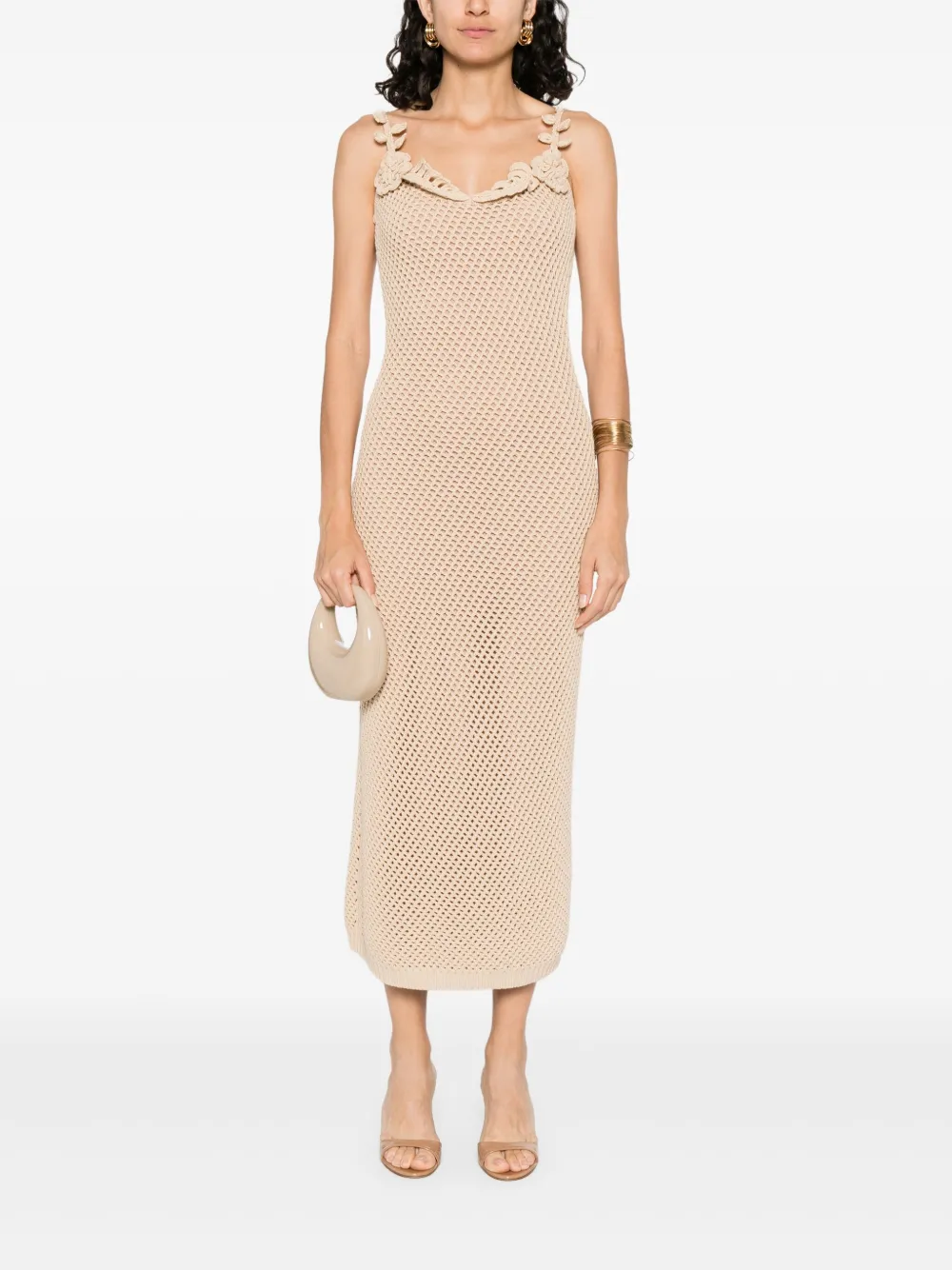Elie Saab floral-appliqué mesh dress - Beige