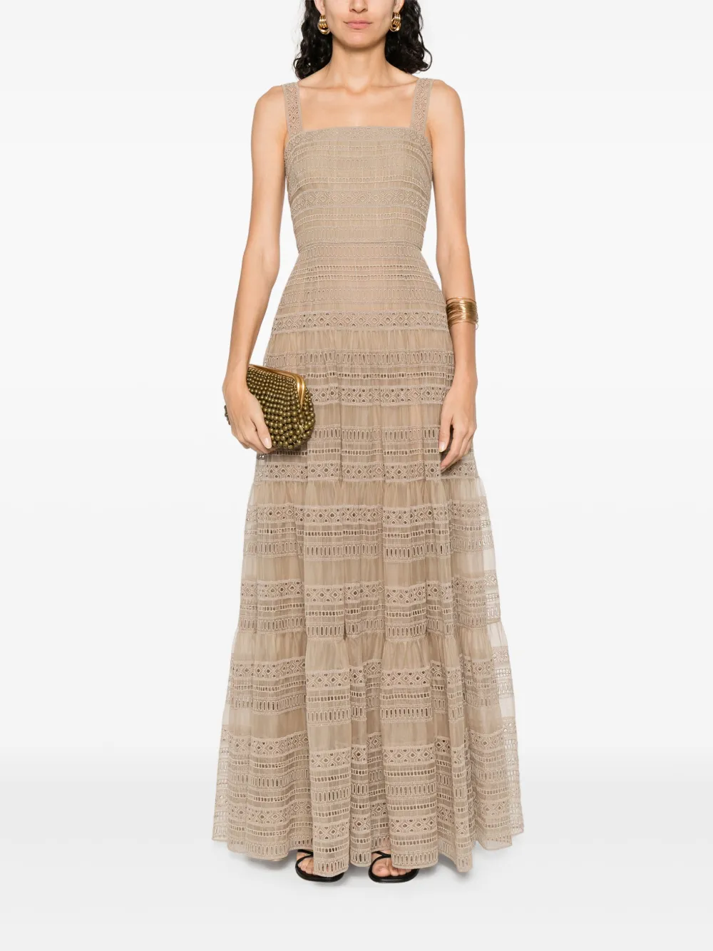 Elie Saab embroidered organza maxi dress - Beige