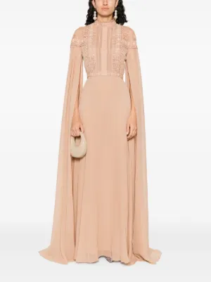 sachin and babi light blue dress Elie Saab Cape-effect Sequined Tulle Gown - Women - Metallic Dresses main image 1